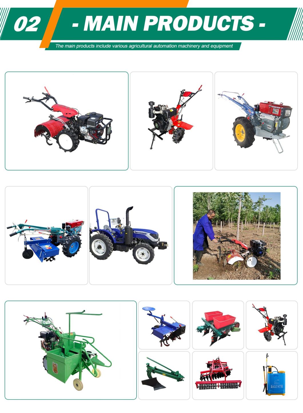 Mini 2 Wheels Tractor Tiller Farming Diesel Engine 7HP Cultivators Machine