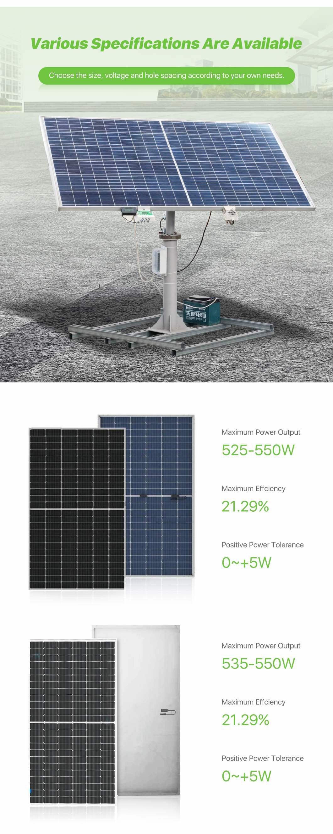 Solar Power Generation 550W Single Crystal Wind Pressure Solar Energy